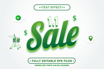 Wall Mural - editable green 1.1 sale promo banner text effect.logo text