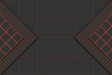 Minimalist Geometric Background. Cool Backdrop With Orange Grids, Squares On Black Matte Fond