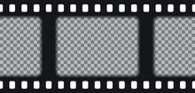 Old Cinematic Frame. Black Photo Roll On Transparent Background. Vintage Video Border. Retro Camera Reel With Slide. Close-up Cinema Seamless Strip. Vector Illustration.