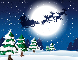 Poster - Christmas poster template with silhouette Santa on sleigh