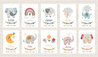 Big set of newborn metric with elephants. Height, weight, date of birth, name.