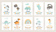 Big set of newborn metric with dinosaurs. Height, weight, date of birth, name.