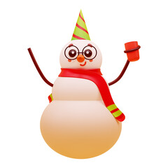 Sticker - 3D Rendering Of Cute Snowman Enjoying Drink On White Background.