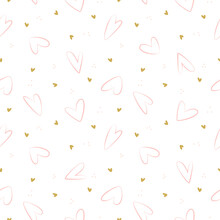Cute Seamless Pattern With Hearts. Sweet Repeating Texture For Little Girl Textile And Wallpaper Design, Wrapping Paper, Background, Wedding And Valentine Day Greeting And Invitation Cards Decoration