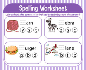 Canvas Print - Spelling worksheet template for kids