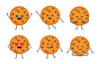 © oxyggen - Kawaii chocolate chip cookie character with different emotions. Isolated on white background. Cartoon cookies set