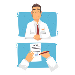 Sticker - Ophthalmology Diagnostics with Man in White Coat Doing Eyesight and Vision Checkup and Correction Vector Set