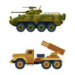 Wall Mural - Armoured Personnel Carrier as Armored Fighting Vehicle and Military Transport Equipment Vector Set