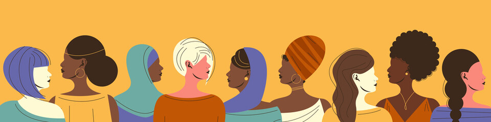 Wall Mural - A group of women of different nationalities. Diversity concept. Vector stock illustration in flat style. 