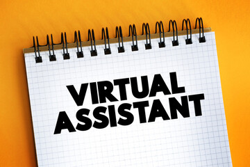 Poster - Virtual Assistant text on notepad, concept background