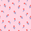 Floral seamless pattern with tulips on pink background