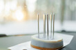 © NEZNAEV - Celebratory blue color cake and burning candles (shallow dof)