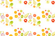 Fruits and vegetables slices isolated on white. Seamless pattern.