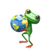 3D Illustration Green Frog with Globe
