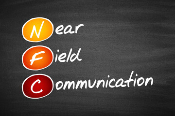 Poster - nfc near field communication, technology business concept on blackboard