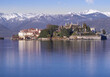 winter landscape on calm lake,Bella Island with mountains in the background.Lake Maggiore,Italy