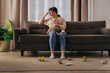 © Arsenii - Tired single mother suffering from postpartum depression. Exhausted frustrated woman holding her toddler baby on knees, feeling stressed with sleepless nights and stressful motherhood difficulties