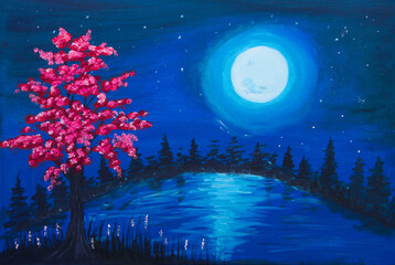 full moon on blue starlit night