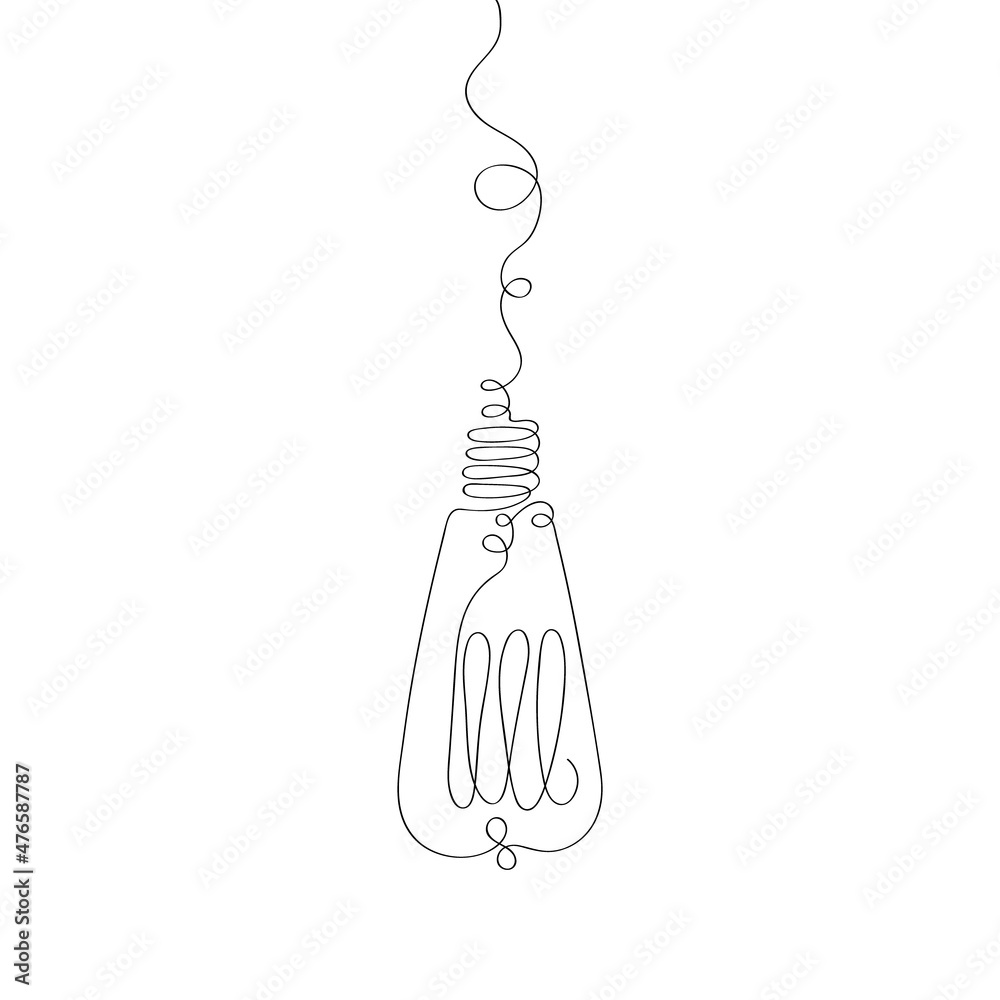 Continuous one line drawing of hanging electric light bulb. Vector ...