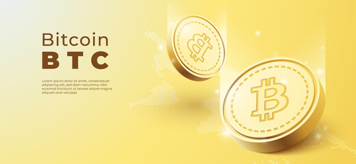 Poster - 3D bitcoin BTC crypto currency on mobile background. Banner vector illustration