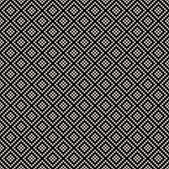 Poster - Pixelated white rhombuses on a black background. Diamonds are made up of small white pixels. Vector seamless pixel rhombuses.