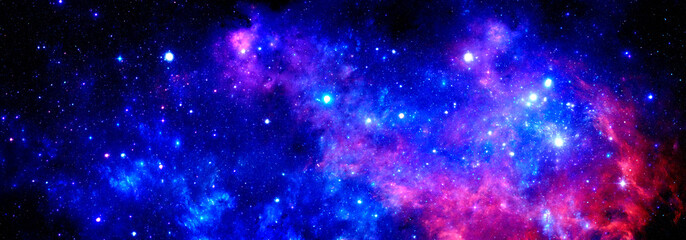 Wall Mural - cosmic background with a nebula and a cluster of bright stars