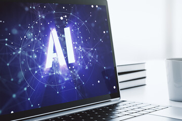 Aufkleber - Creative artificial Intelligence symbol concept on modern laptop screen. 3D Rendering