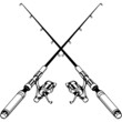 Crossed fishing rods SVG design for fishing t-shirts, shirts, car decals, emblems, signs, prints, cards, posters