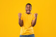 © Prostock-studio - African American Guy Gesturing Yes Shouting Shaking Fists, Yellow Background