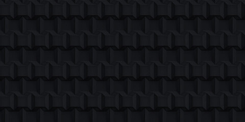 Poster - Volume realistic vector cubes texture, dark geometric seamless tiles pattern, design black background for you projects 