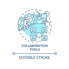 Fototapete - Collaboration tools turquoise concept icon. Effective teamwork abstract idea thin line illustration. Isolated outline drawing. Editable stroke. Roboto-Medium, Myriad Pro-Bold fonts used