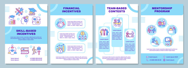 teamwork incentives blue brochure template. workers motivation. booklet print design with linear ico