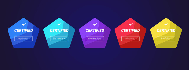Poster - set of company training badge certificates to determine based on criteria. vector illustration certi