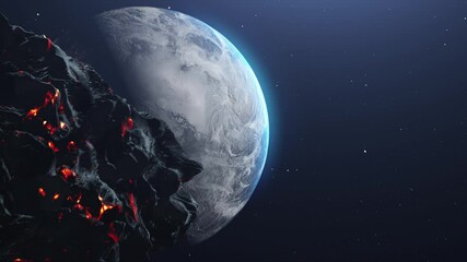 Wall Mural - massive asteroid meteor rock heading planet earth cinematic outer space view, global danger threat c