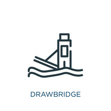 Drawbridge Thin Line Icon. Building, Travel Linear Icons From Fairy Tale Concept Isolated Outline Sign. Vector Illustration Symbol Element For Web Design And Apps..