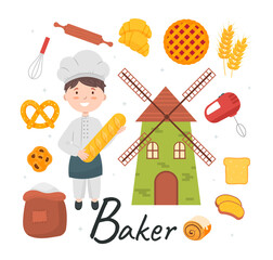 Cute vector alphabet Profession. Letter B - Baker. Vector illustration