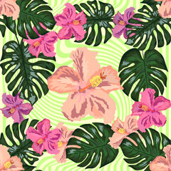 Naklejka na meble Floral exotic tropical seamless pattern tropic hawaiian wallpaper. Botanical print. Modern floral background.