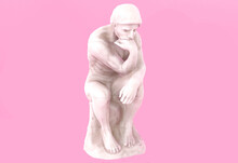 Sculpture Thinker Over Pink Background. 3D Illustration.