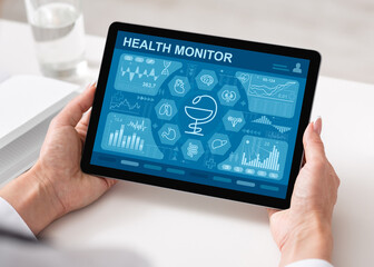 Aufkleber - Cropped of woman using health application while working at office