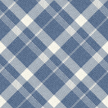Farmhouse Blue Plaid Seamless Pattern. Vintage Style Twill All Over Print For Tweed Wallpaper Design. 