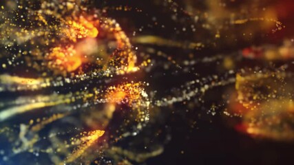 Wall Mural - golden vibes in space on a black background. gold particles are poured into liquid.