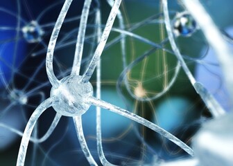 Wall Mural - neuron, neuron transmits a signal, nerve node, neural network, 3D rendering