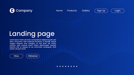 Blue technology concept background with wavy particles for website