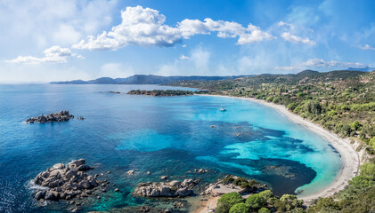 Wall Mural - Aerial view with Plage de Tamaricciu in Corsica island, France