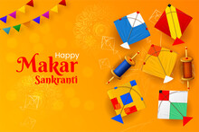 Happy Makar Sankranti Festival Sale Banner Design In Yellow With Kites Vector Illustration