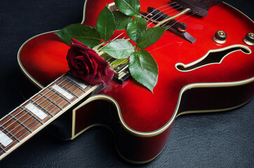 Sticker - Electric guitar and red rose.