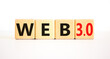 © Dzmitry - WEB 3.0 symbol. Wooden cubes with concept words WEB 3.0. Beautiful white table, white background, copy space. Business, technology web3 and WEB 3.0 concept.