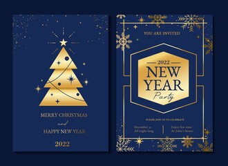 Merry Christmas typography greeting card set. Luxury New Year backgrounds for social media,banner, invitation with linear snowflakes, lettering, Christmas tree. Trendy Xmas design vector illustration.