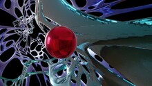 3d Illustration - Abstract Wire Organic Shape And Red Ball Using As Modern Science Fiction Background
