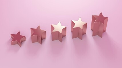 Poster - Pink studio background with five stars sign. Business concept best rating. Minimal modern motion design. Abstract animation.